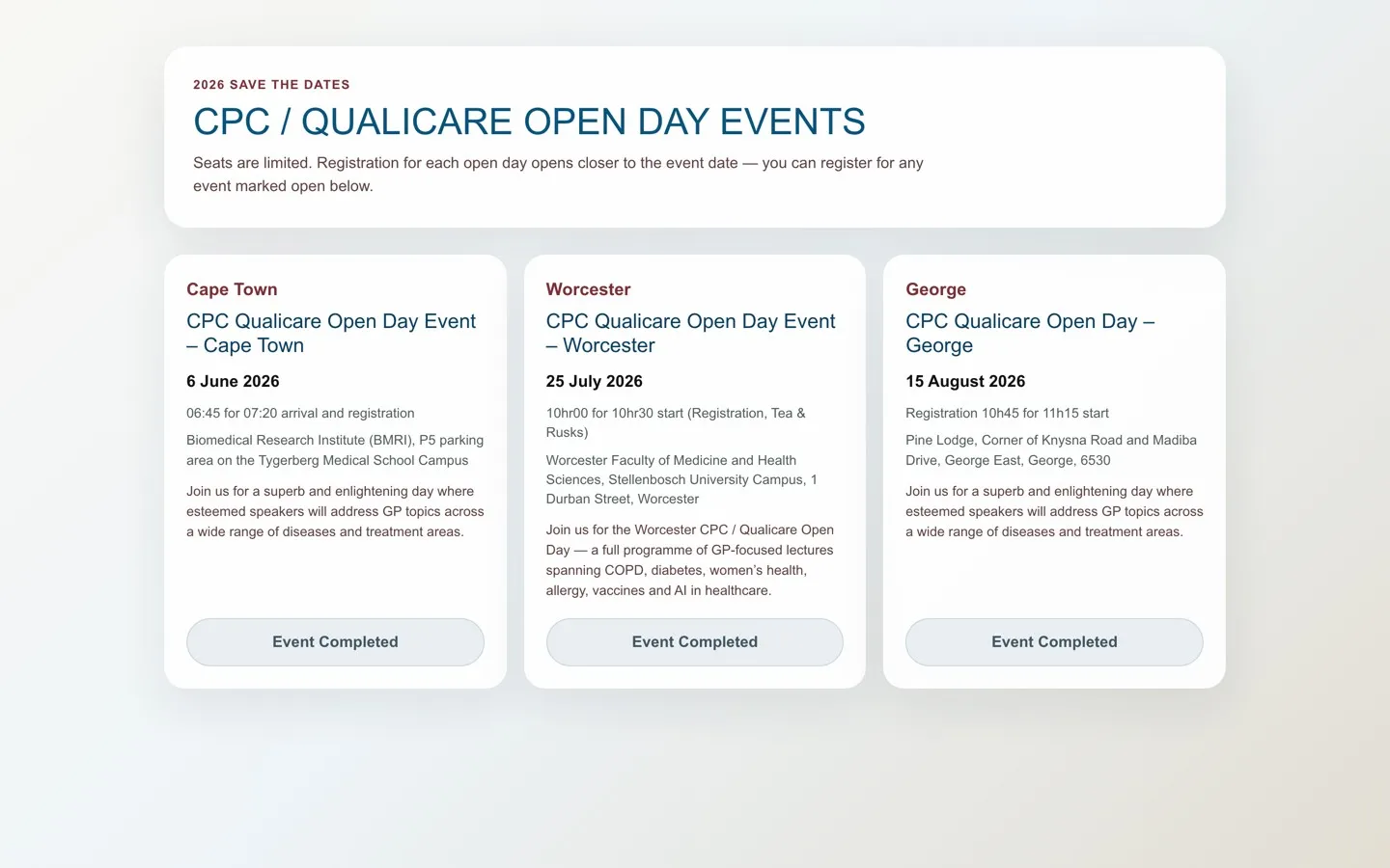 Qualicare open-day events page — event management built by KVZ Solutions